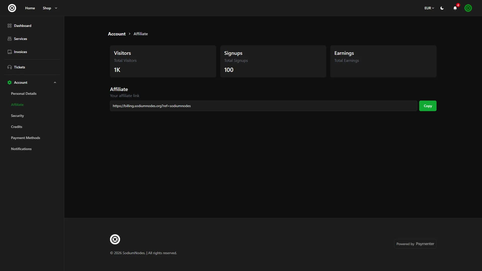 SodiumNodes Affiliates screenshot