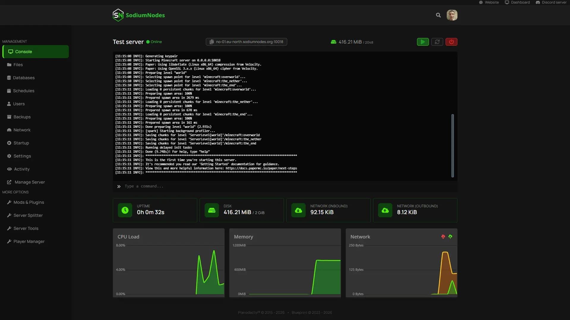 SodiumNodes Minecraft Hosting Preview